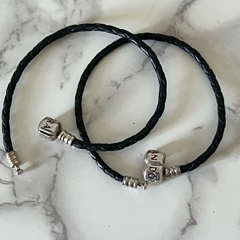 Pandora Black Braided Leather Bracelets with Silver Accents